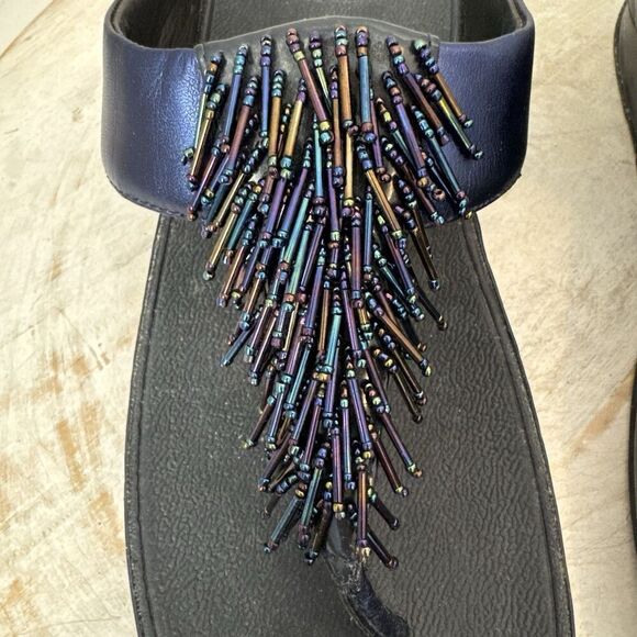 FITFLOP Rumba Iridescent Beaded Toe Post Sandal Women Size 10 Metallic Blue 336 - Picture 6 of 8